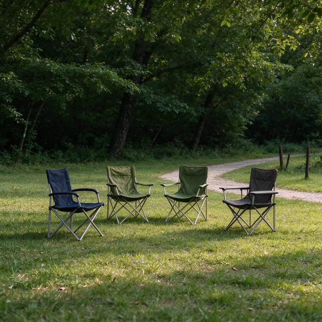 Camping chairs arranged on grass