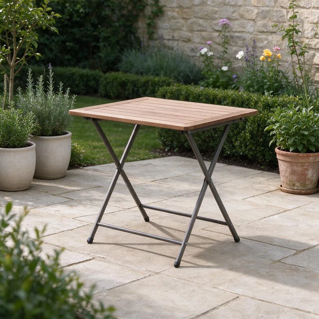 Una mesa plegable colocada en un patio
